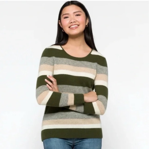 41 Hawthorn Rella Cashmere Crewneck Sweater Striped Fall Green Size M - Picture 1 of 12
